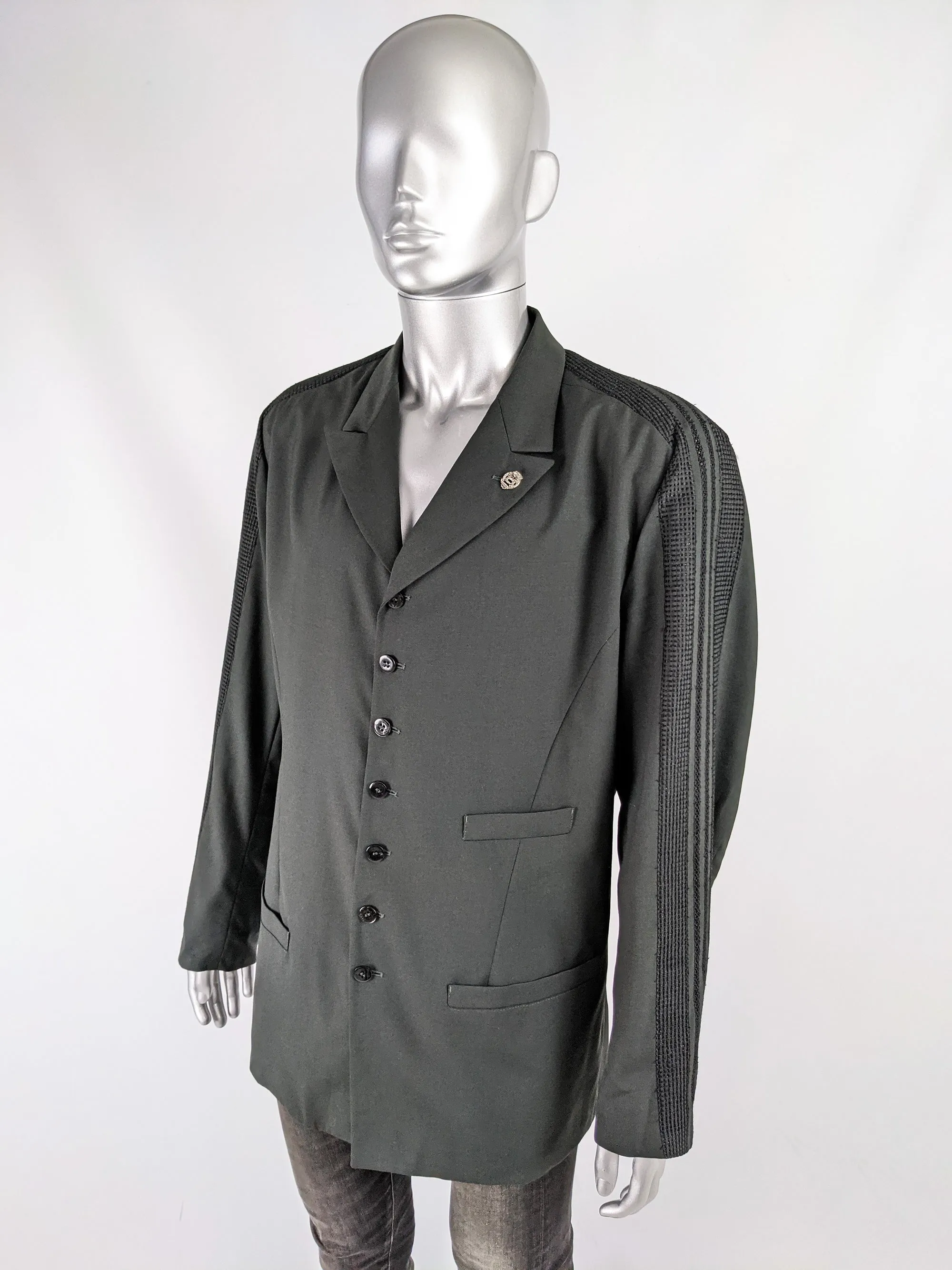 Mens Dark Green Embroidered Mesh Sleeve Blazer, 1990s