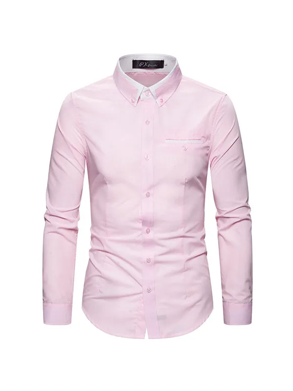 Men's Double Collar Business Solid Color Long Sleeve Shirt