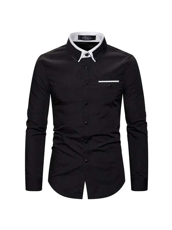 Men's Double Collar Business Solid Color Long Sleeve Shirt