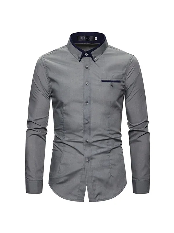 Men's Double Collar Business Solid Color Long Sleeve Shirt