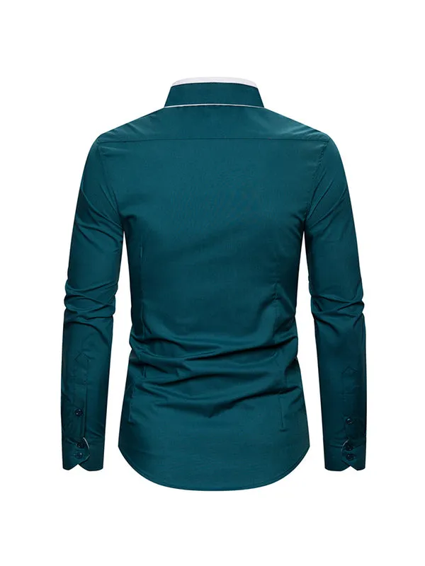 Men's Double Collar Business Solid Color Long Sleeve Shirt