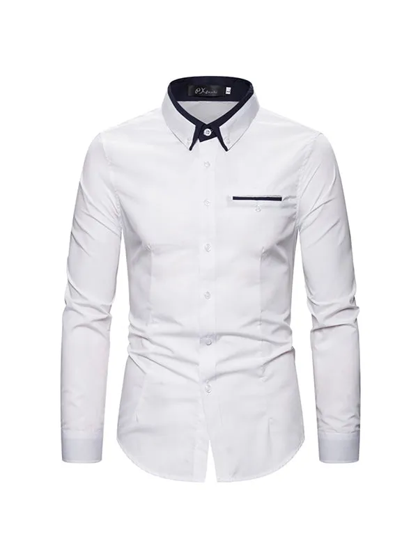 Men's Double Collar Business Solid Color Long Sleeve Shirt