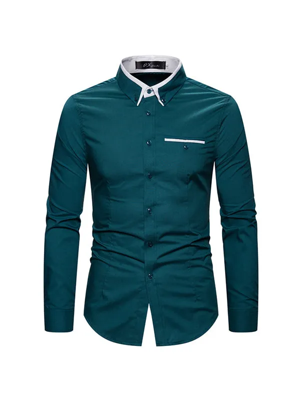 Men's Double Collar Business Solid Color Long Sleeve Shirt