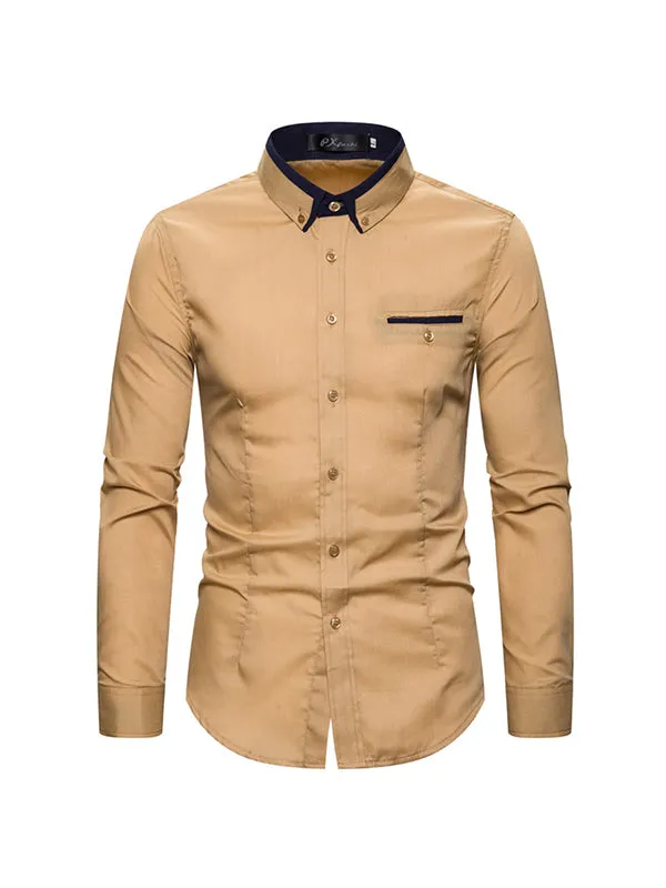 Men's Double Collar Business Solid Color Long Sleeve Shirt