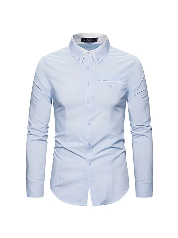 Men's Double Collar Business Solid Color Long Sleeve Shirt