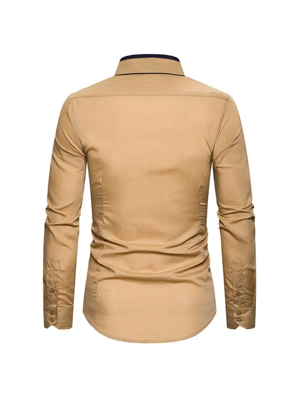 Men's Double Collar Business Solid Color Long Sleeve Shirt