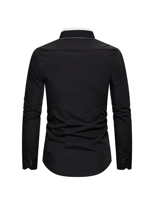 Men's Double Collar Business Solid Color Long Sleeve Shirt