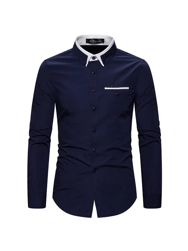 Men's Double Collar Business Solid Color Long Sleeve Shirt