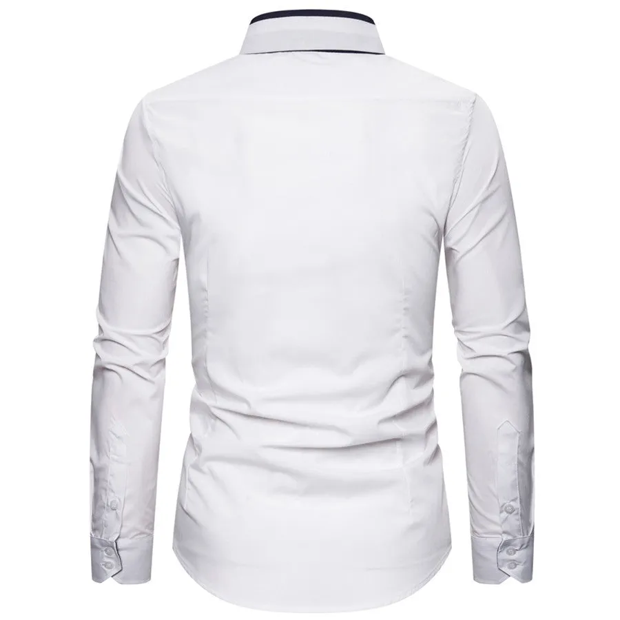 Men's Double Collar Business Solid Color Long Sleeve Shirt