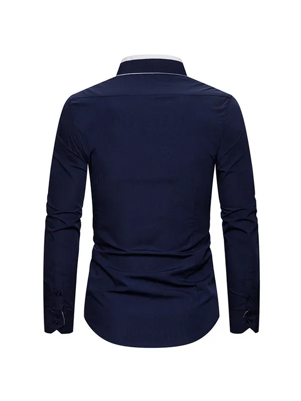 Men's Double Collar Business Solid Color Long Sleeve Shirt