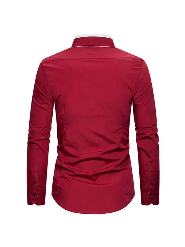 Men's Double Collar Business Solid Color Long Sleeve Shirt