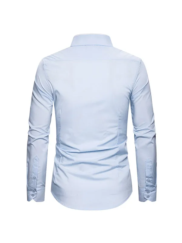 Men's Double Collar Business Solid Color Long Sleeve Shirt