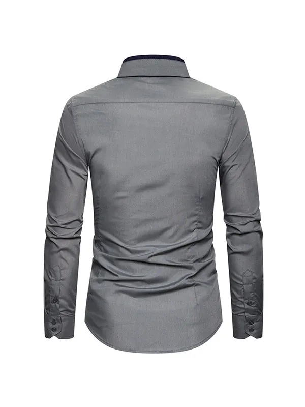 Men's Double Collar Business Solid Color Long Sleeve Shirt