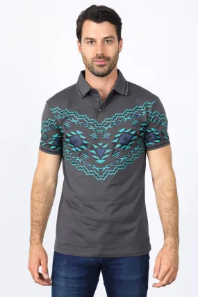 Men's Grey Aztec Panoramic Print Polo