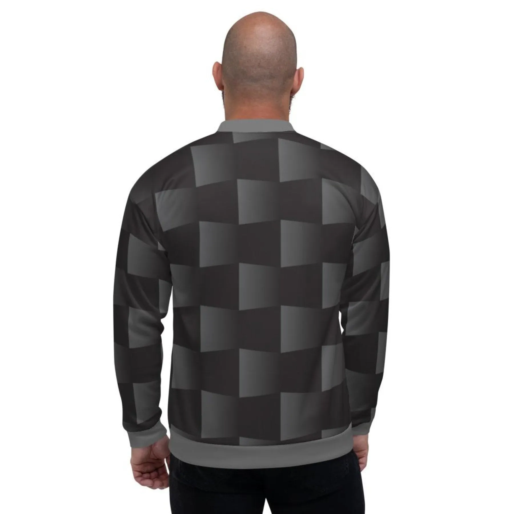 Mens Jacket - Edgy 3D Square Block Bomber Jacket Black/Grey