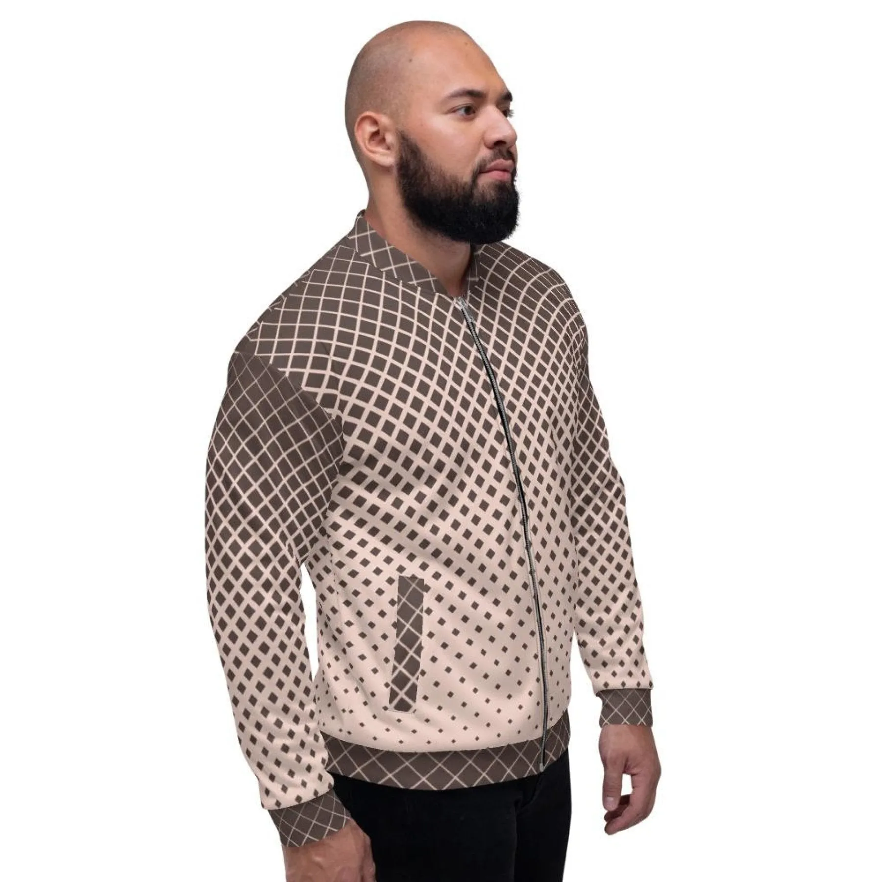 Mens Jacket - Edgy Half Tone Polka Dot Bomber Jacket / Burgundy