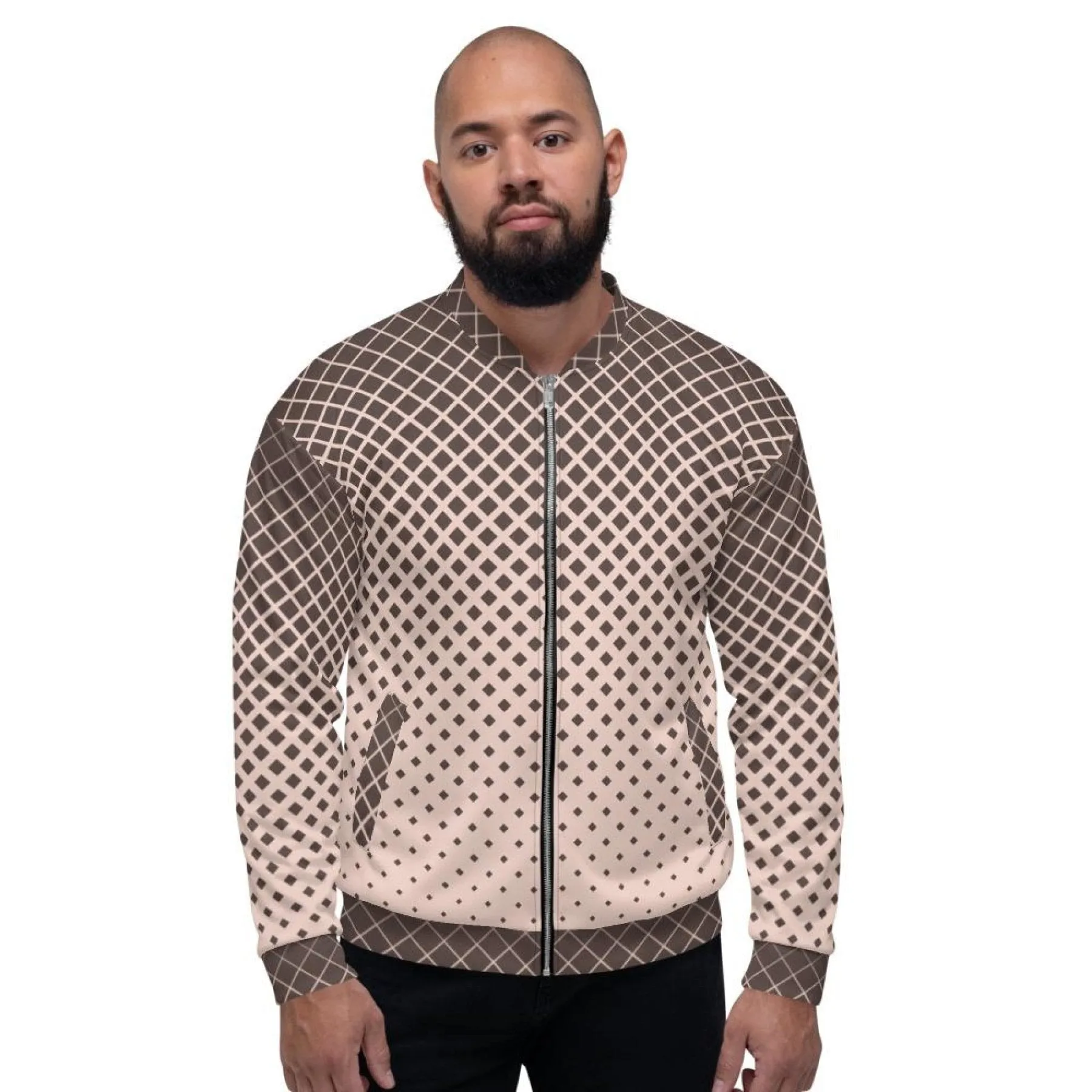 Mens Jacket - Edgy Half Tone Polka Dot Bomber Jacket / Burgundy