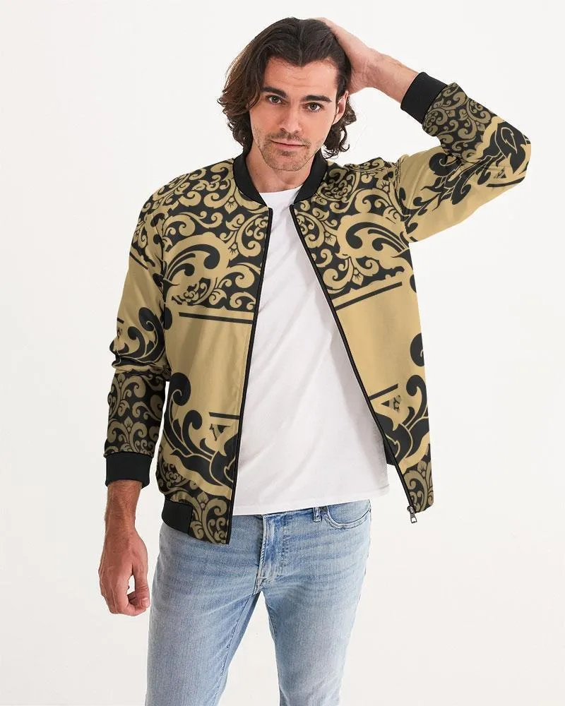 Mens Jacket - Edgy Vintage Bomber Jacket Black/Beige