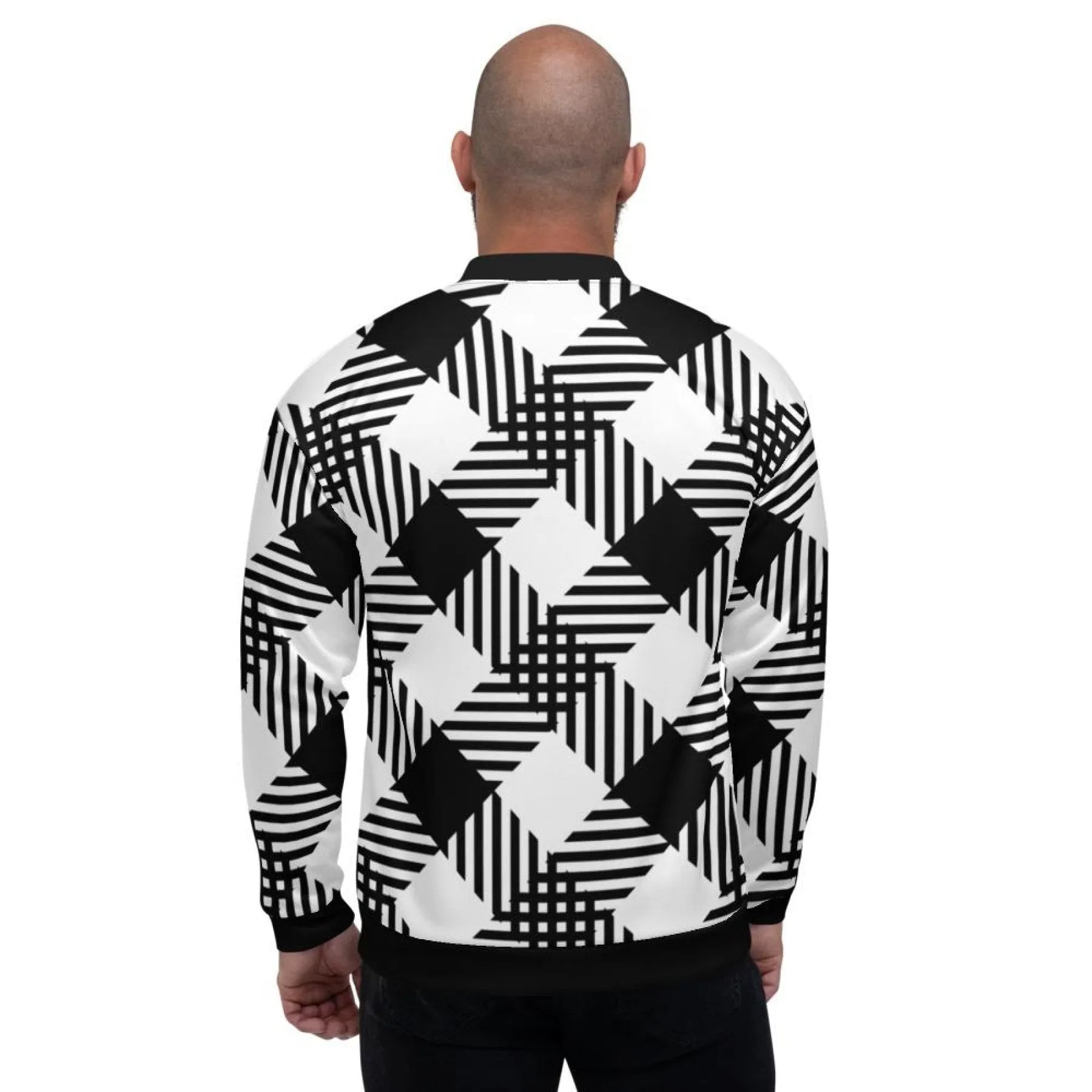 Mens Jacket - Tartan Plaid Colorblock Bomber Jacket Black/White