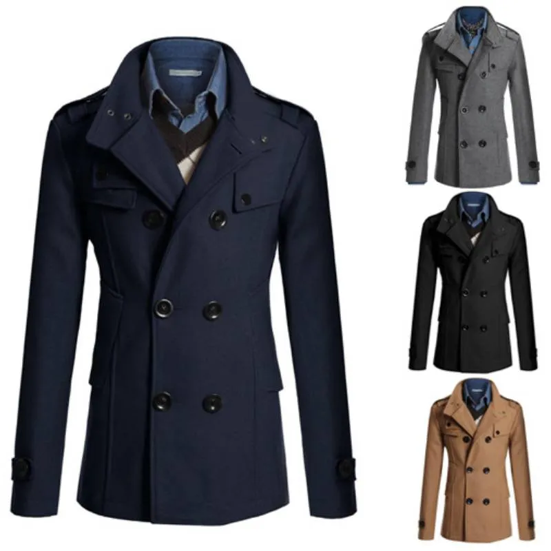 Men's Jackets Woolen Jacket Overcoat Double Breasted Winter Coat