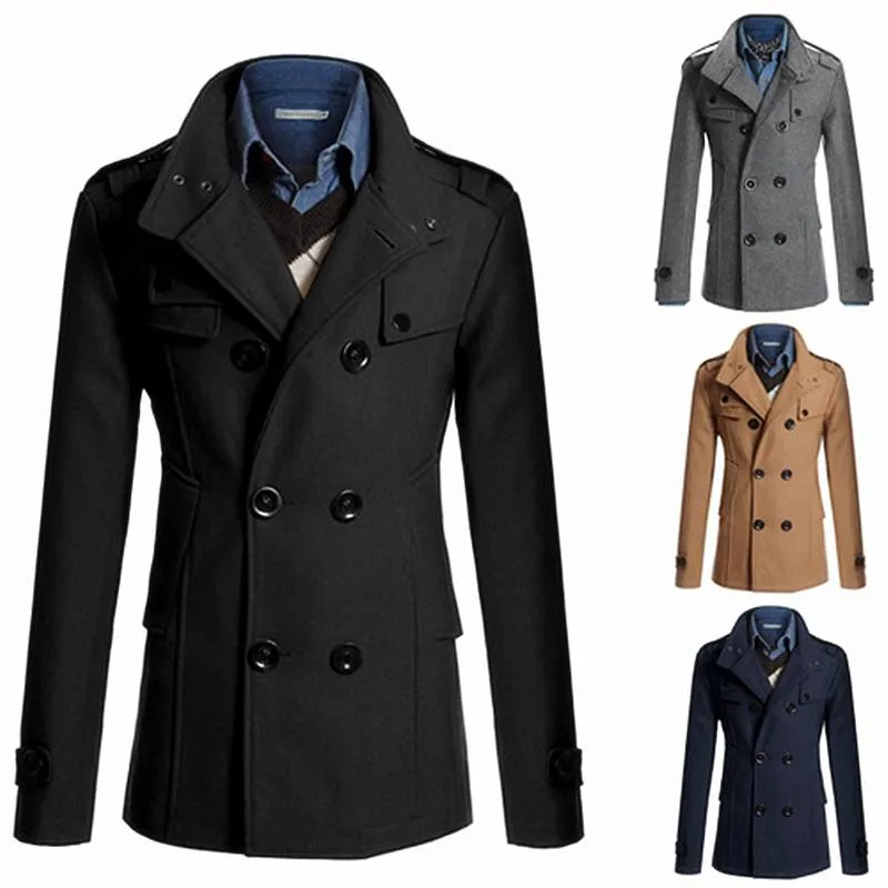 Men's Jackets Woolen Jacket Overcoat Double Breasted Winter Coat