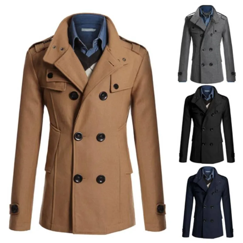 Men's Jackets Woolen Jacket Overcoat Double Breasted Winter Coat