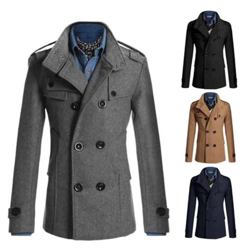 Men's Jackets Woolen Jacket Overcoat Double Breasted Winter Coat