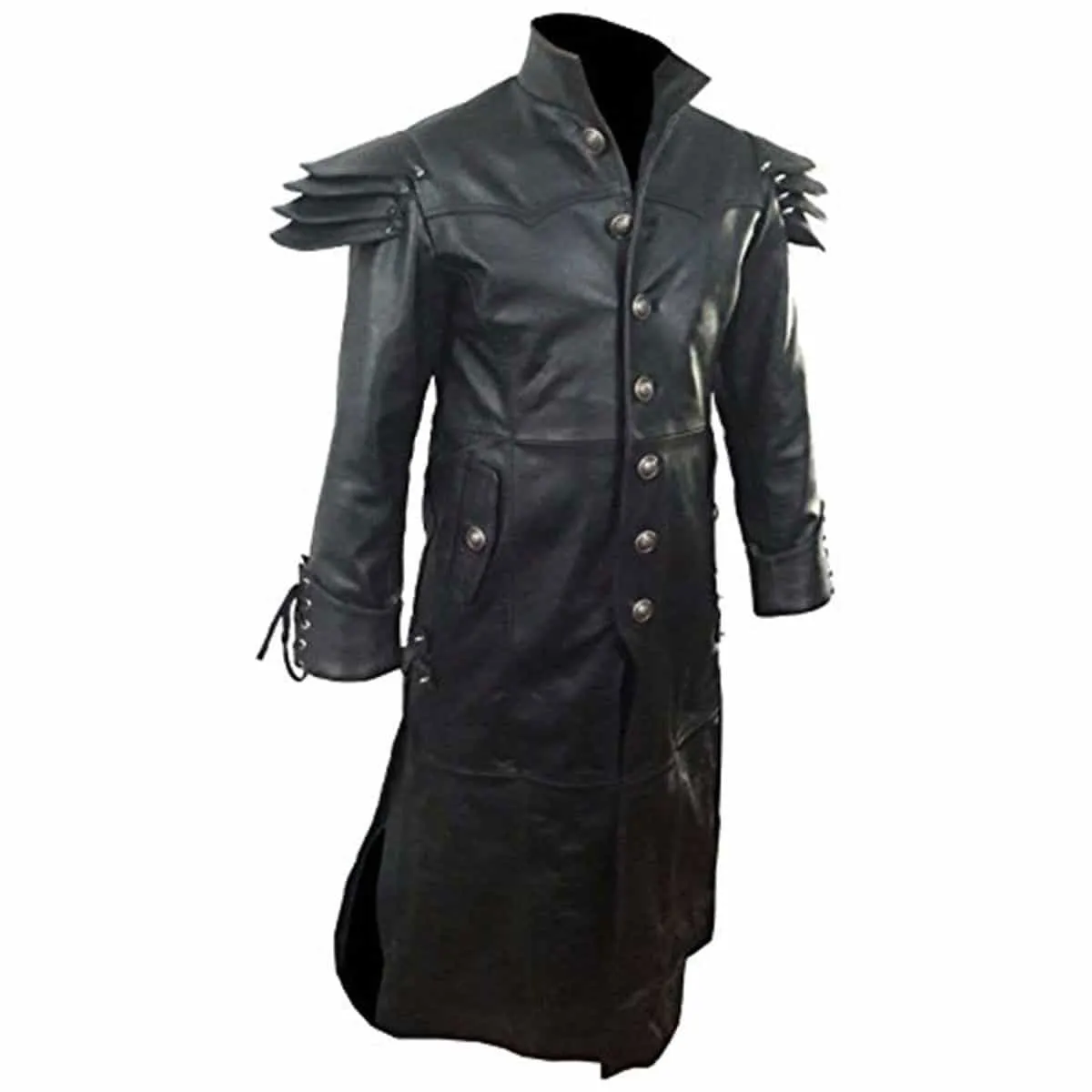 Mens Trench Coat Black Leather Goth Matrix Steampunk Gothic (T24)