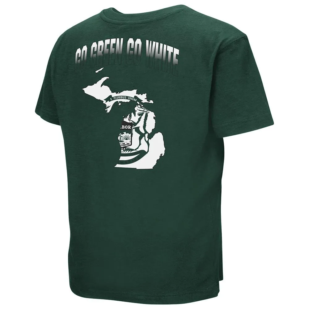 Michigan State Spartans Colosseum YOUTH BOYS Green Go Green Go White T-Shirt