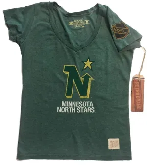 Minnesota North Stars Retro Brand WOMEN Green Deep V-Neck Tri-Blend T-Shirt