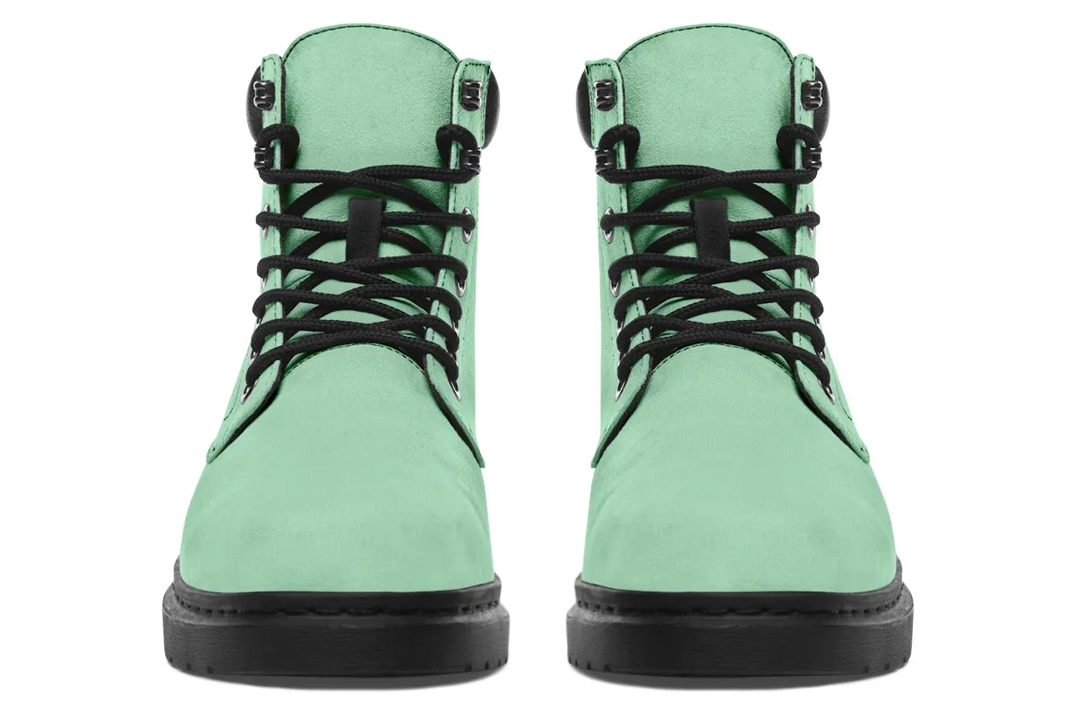 Mint Green Classic Boots - High Quality Micro-Suede Weatherproof Vegan Shoes with Stitched on Soles