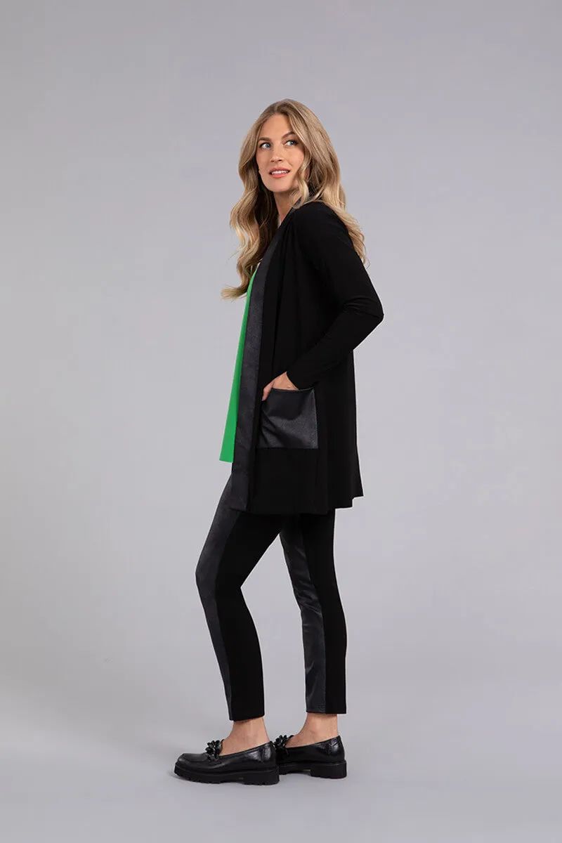 Mix Essential Cardigan with Faux Leather | Black