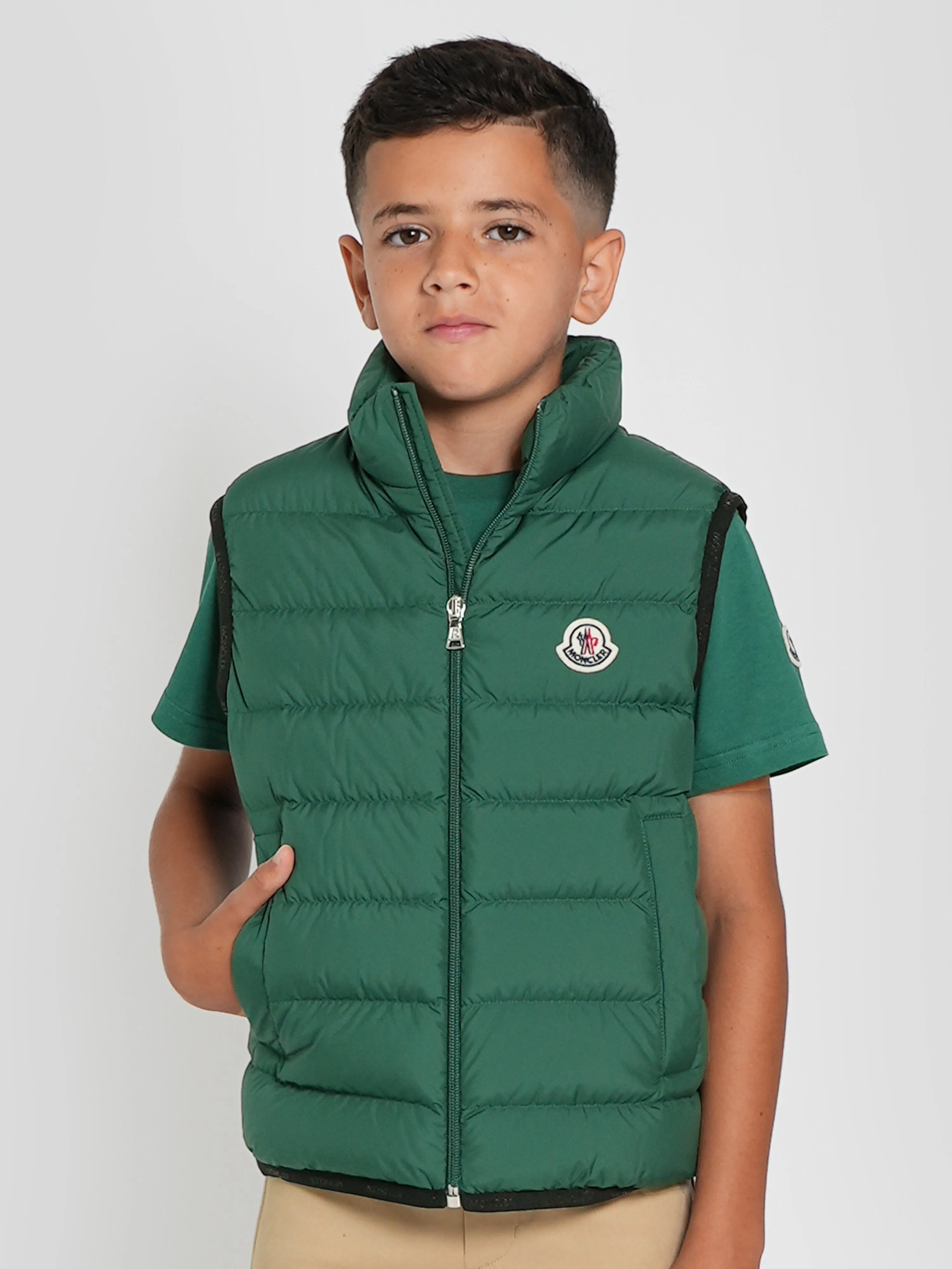 Moncler Enfant Boys Down Padded Contrin Gilet in Green