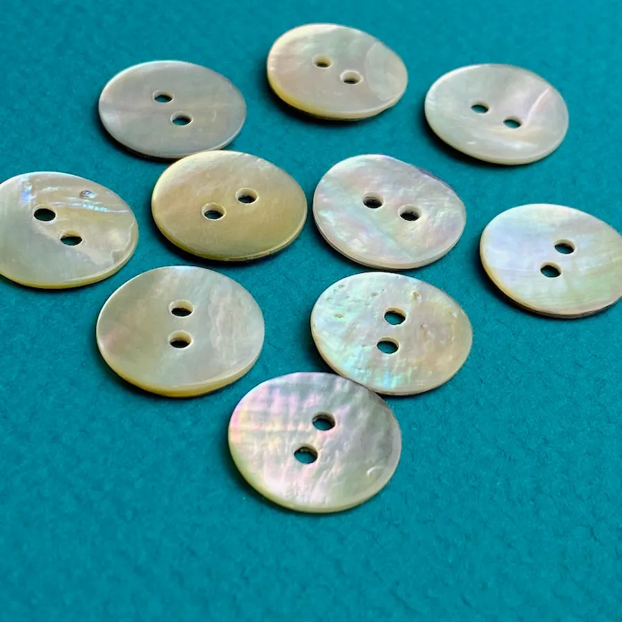 Moonrise Mother of Pearl Shell, 1/2" Iridescent 2-Hole Button 13mm. Pack of TWELVE   #KB-802