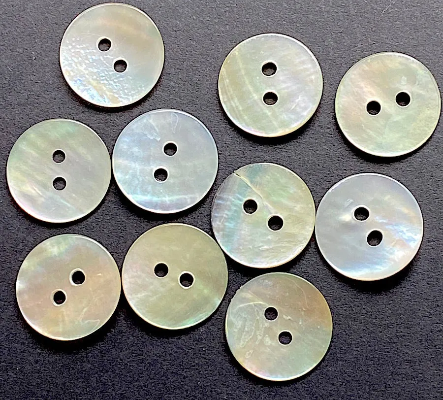 Moonrise Mother of Pearl Shell, 1/2" Iridescent 2-Hole Button 13mm. Pack of TWELVE   #KB-802