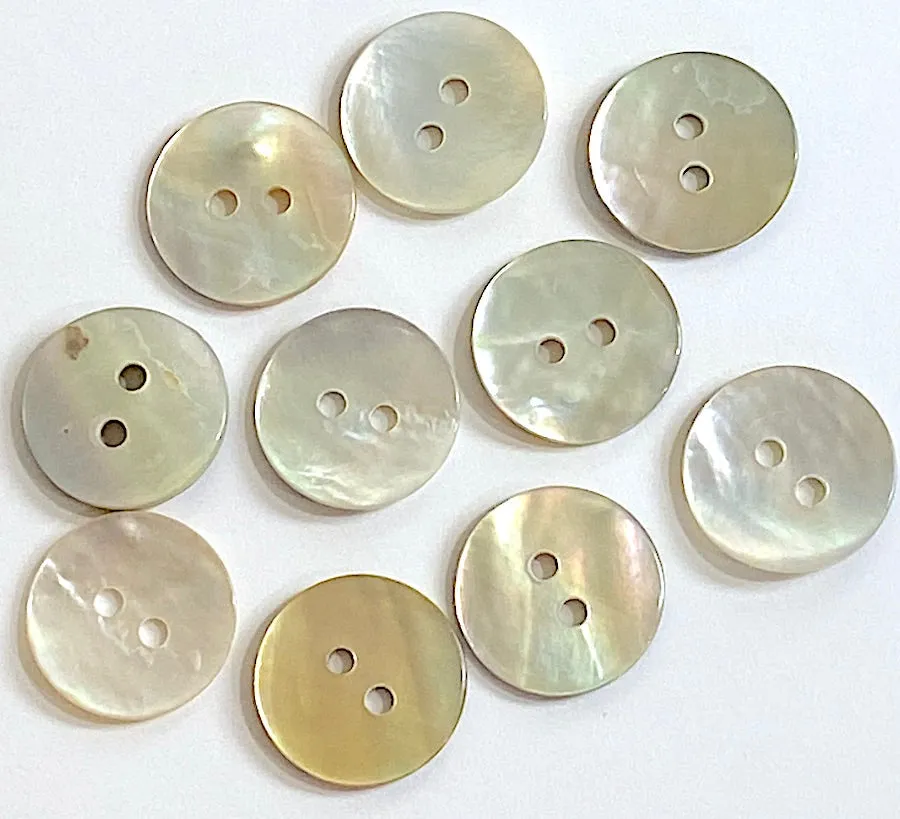 Moonrise Mother of Pearl Shell, 1/2" Iridescent 2-Hole Button 13mm. Pack of TWELVE   #KB-802