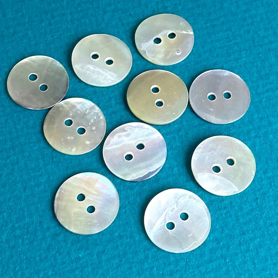 Moonrise Mother of Pearl Shell, 1/2" Iridescent 2-Hole Button 13mm. Pack of TWELVE   #KB-802