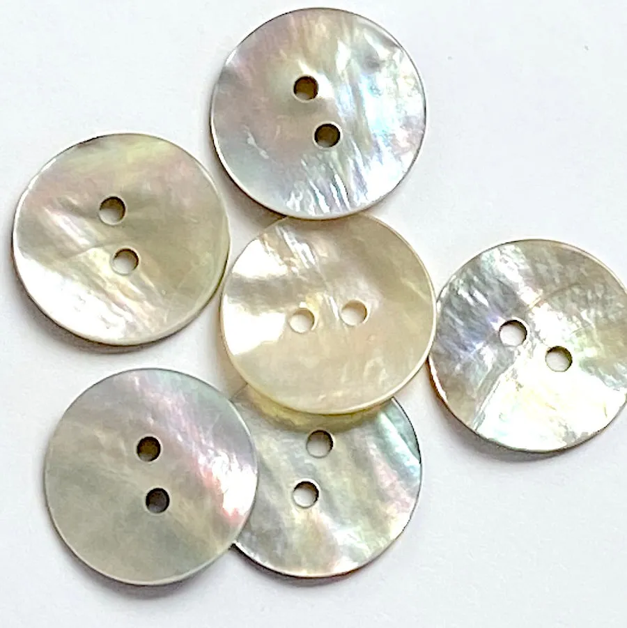 Moonrise Mother of Pearl Shell, 1/2" Iridescent 2-Hole Button 13mm. Pack of TWELVE   #KB-802