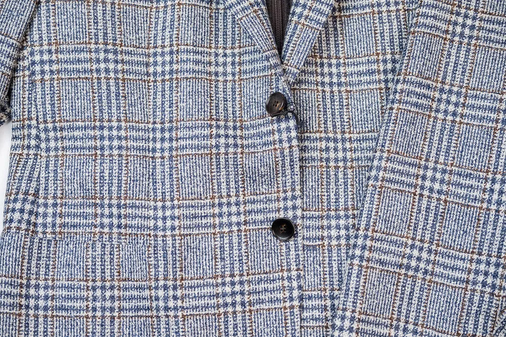 Navy & Brown Plaid Blazer with Detachable Vest