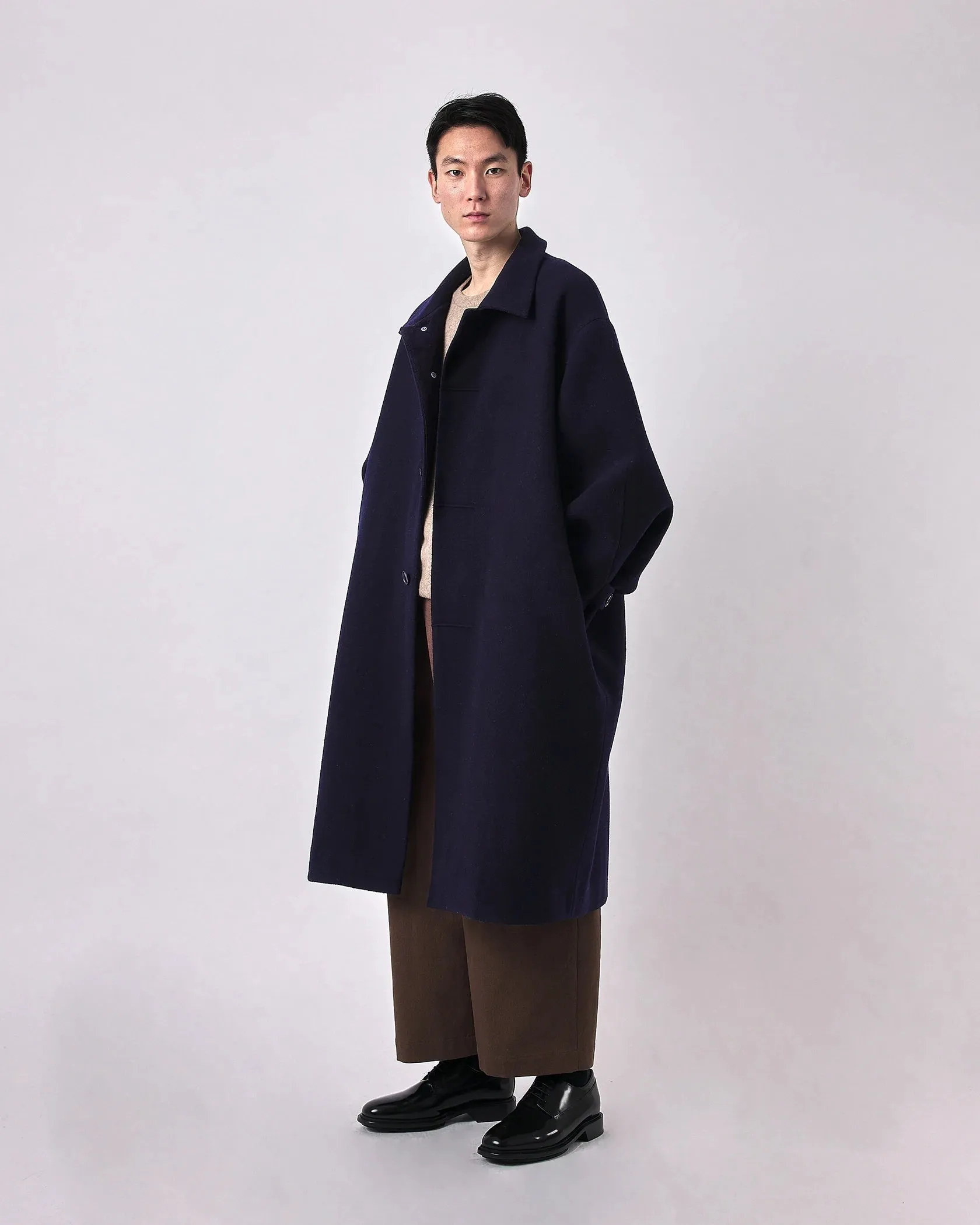 Navy Wool Cuffed Coat