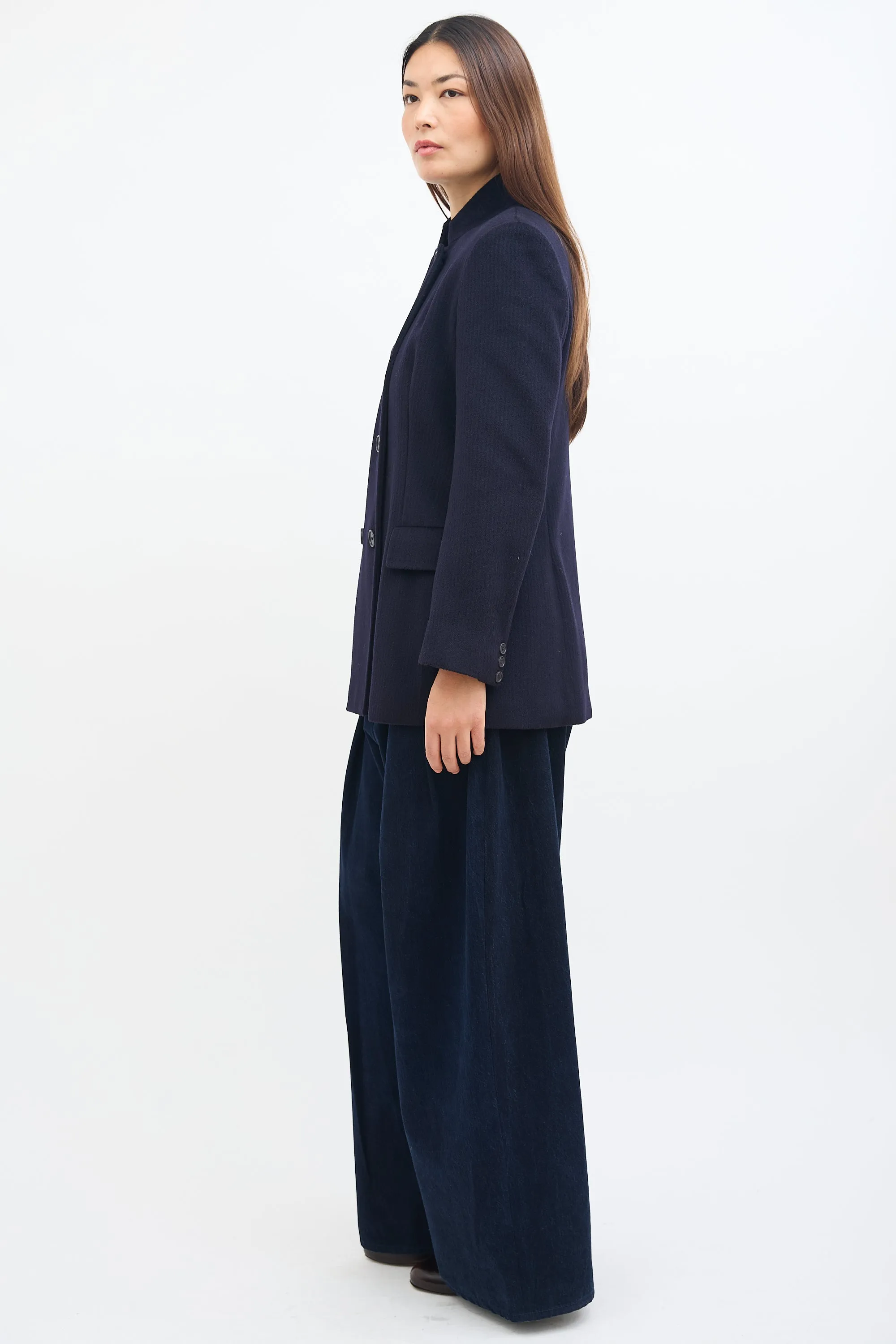 Navy Wool Stand Collar Coat