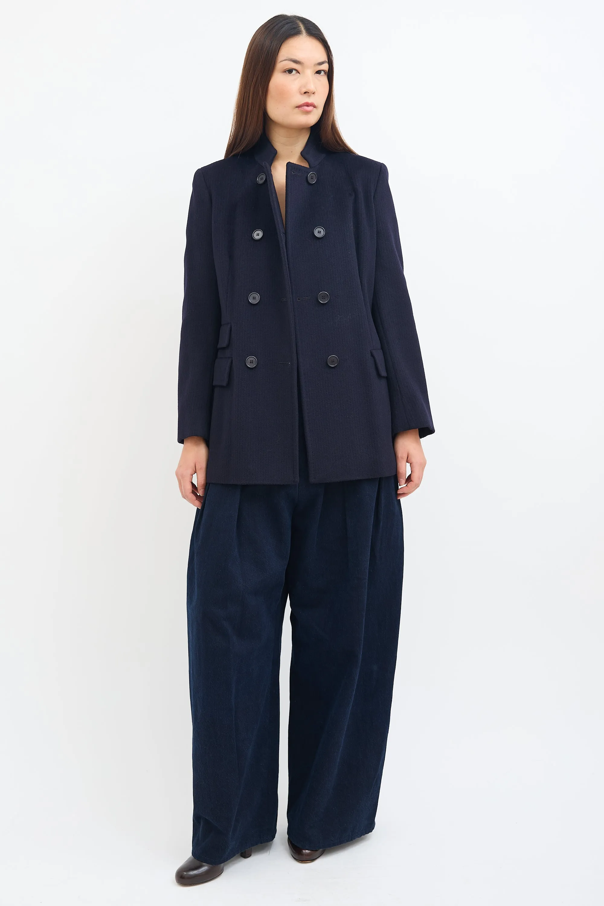 Navy Wool Stand Collar Coat