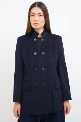 Navy Wool Stand Collar Coat