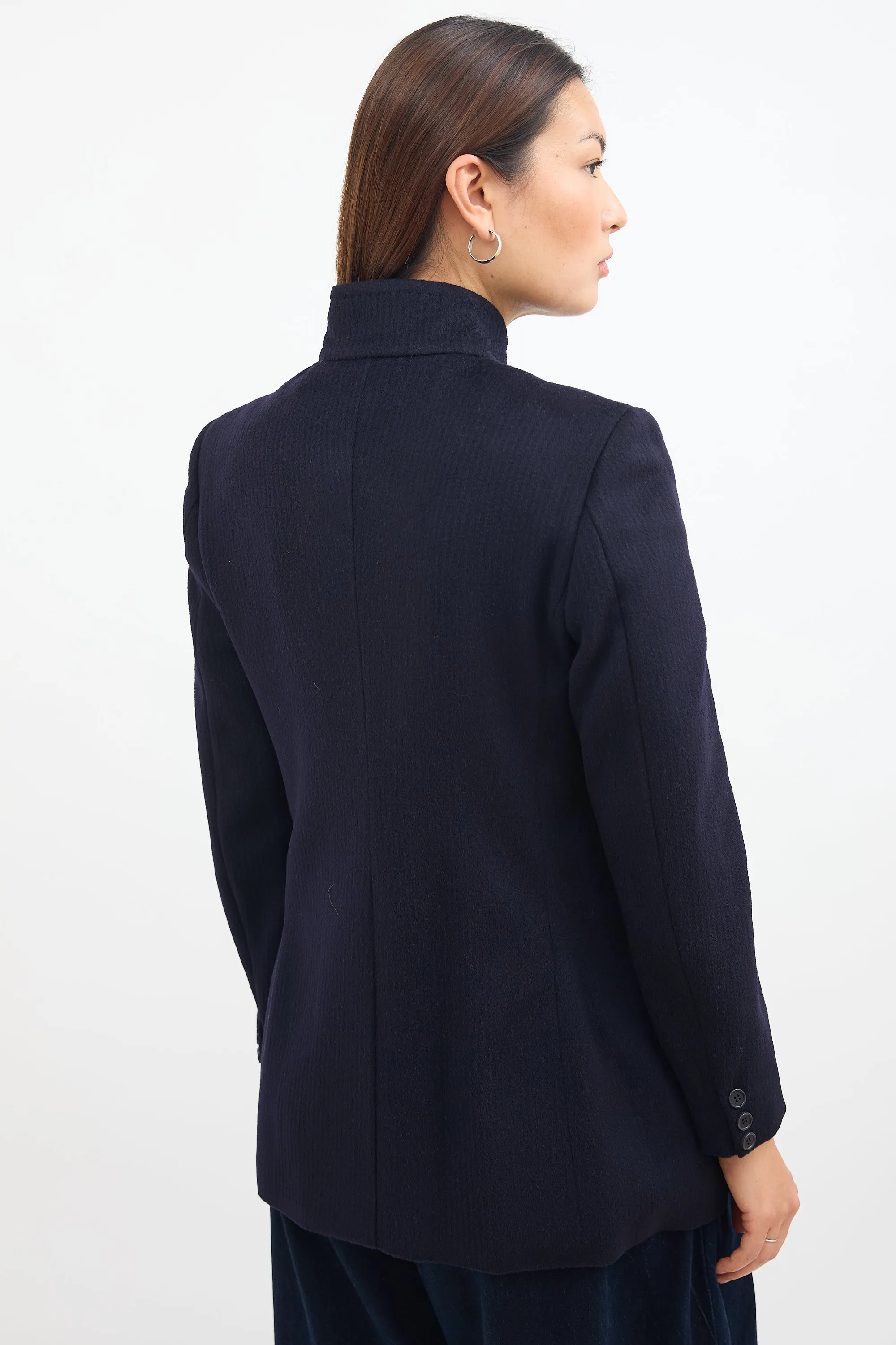 Navy Wool Stand Collar Coat