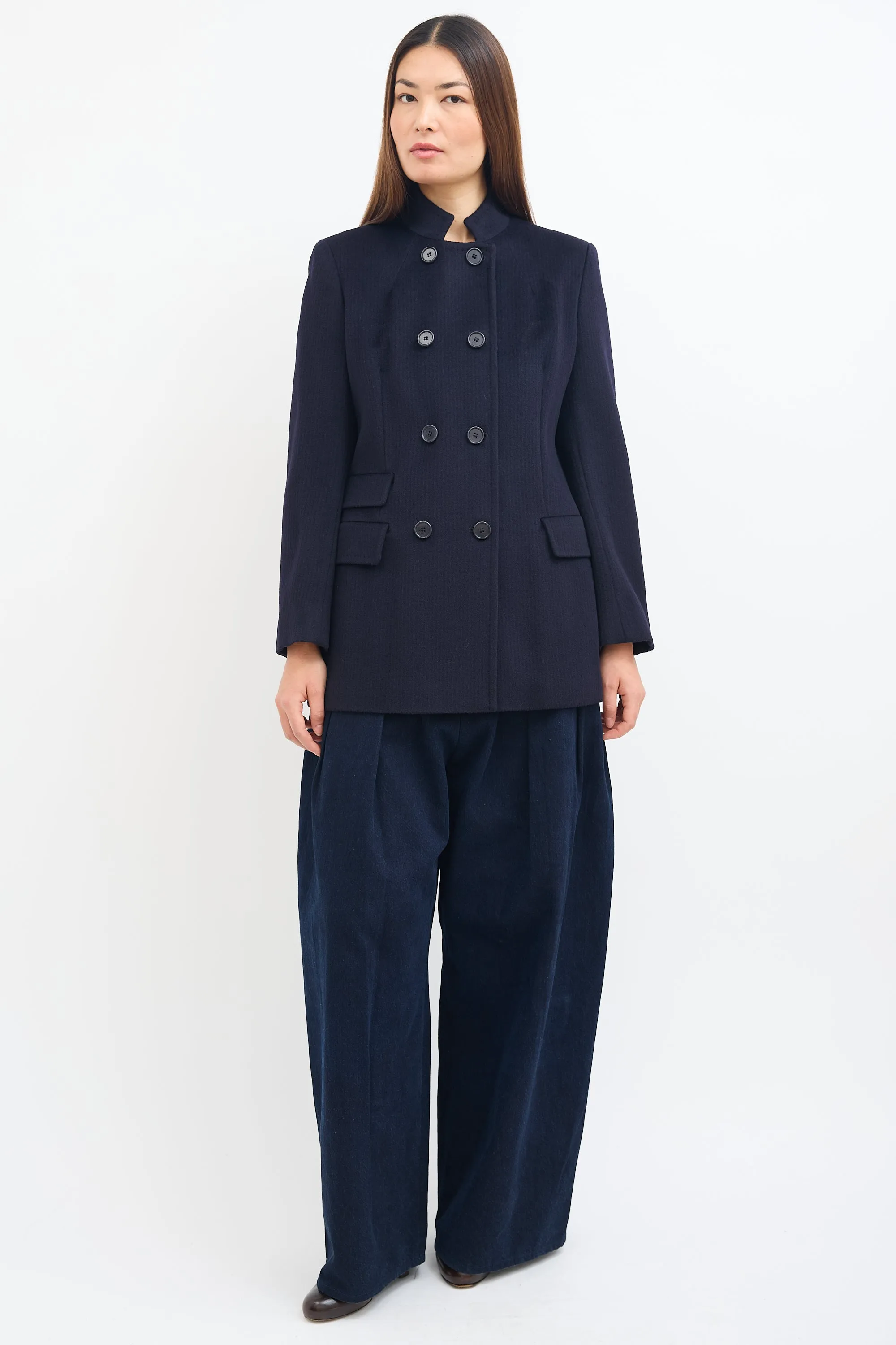 Navy Wool Stand Collar Coat