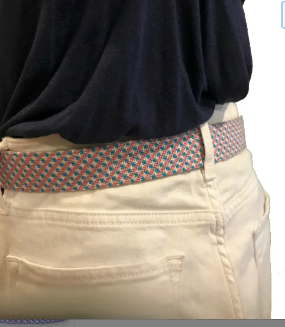 Needlepoint Belt- Herringbone in Pink and Blue Design for Young Adults