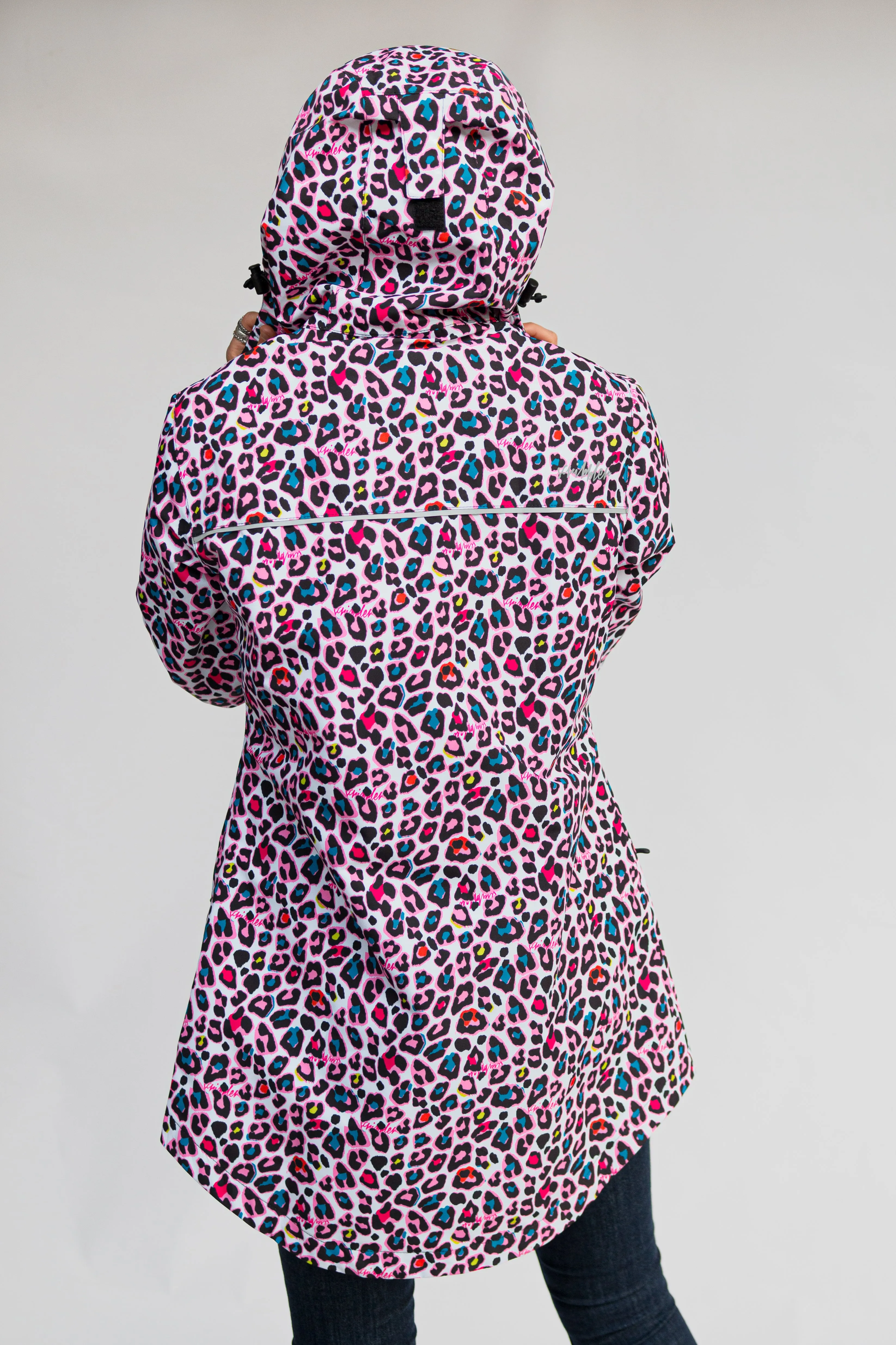 Neon Leopard waterproof mesh lined raincoat