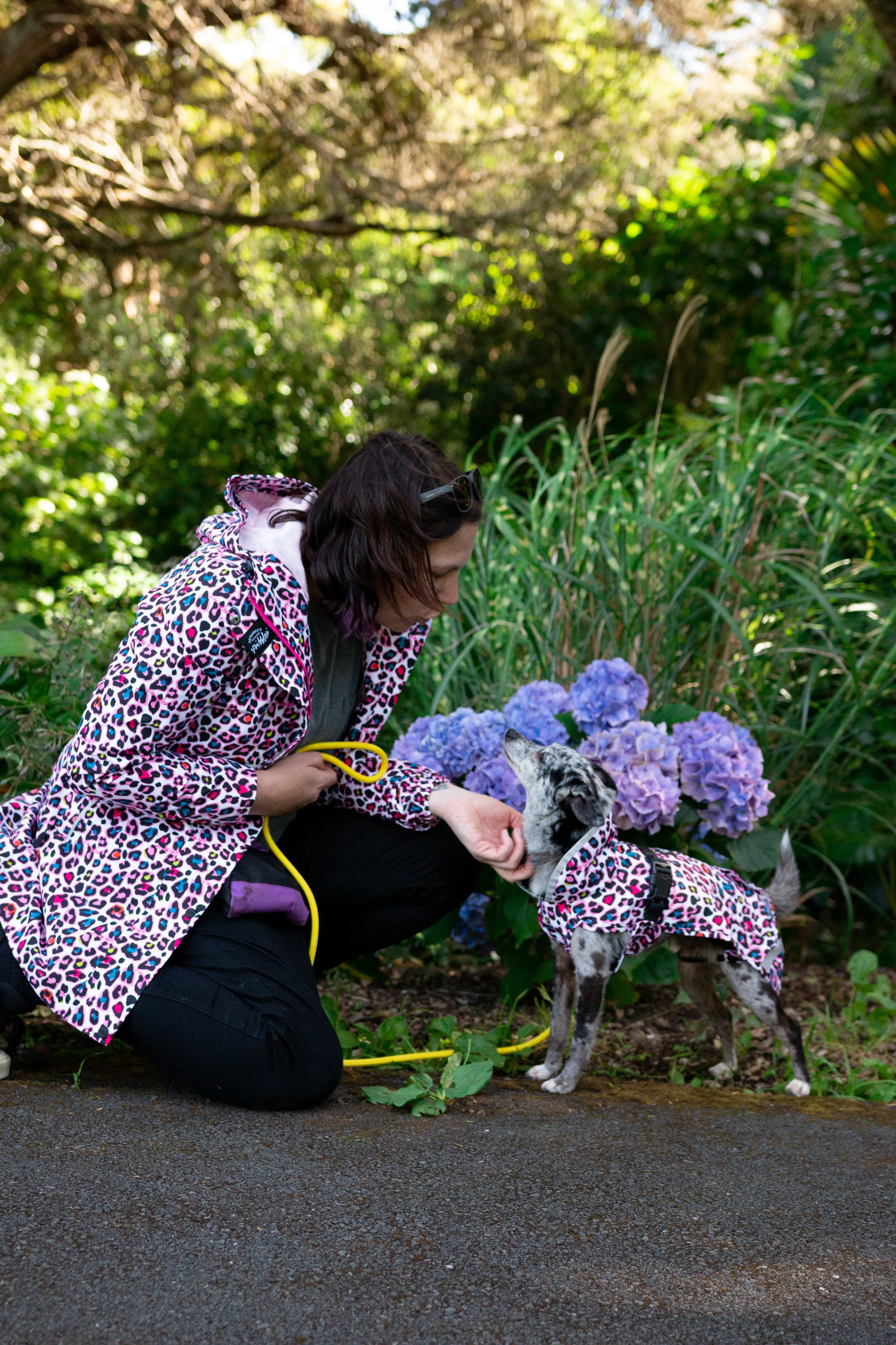 Neon Leopard waterproof mesh lined raincoat