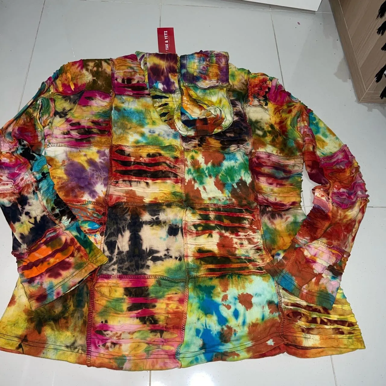 Nepalese Handmade  Multi-Colour Cotton Hoodie Cardigan size XX Large