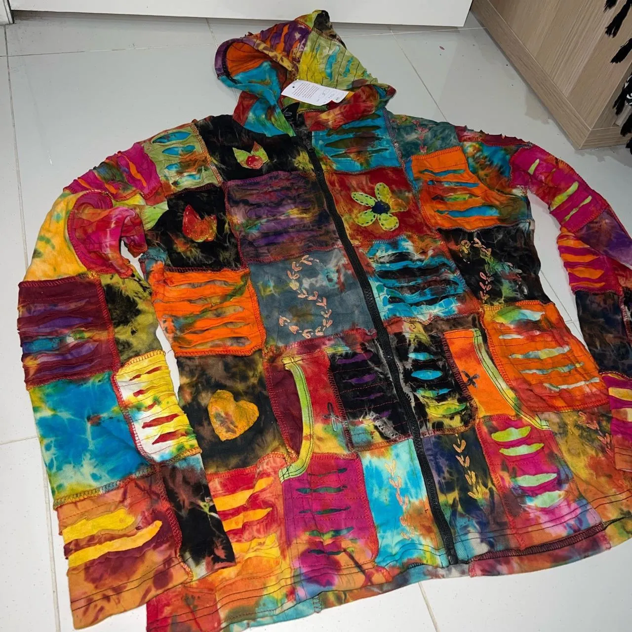 Nepalese Handmade  Multi-Colour Cotton Hoodie  Cardigan size XX Large